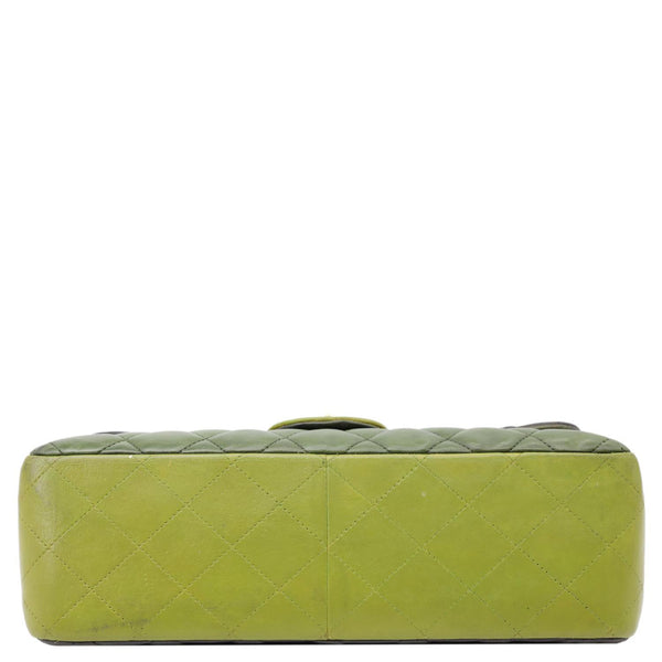 CHANEL Classic Jumbo Double Flap Quilted Lambskin Leather Shoulder Bag Green