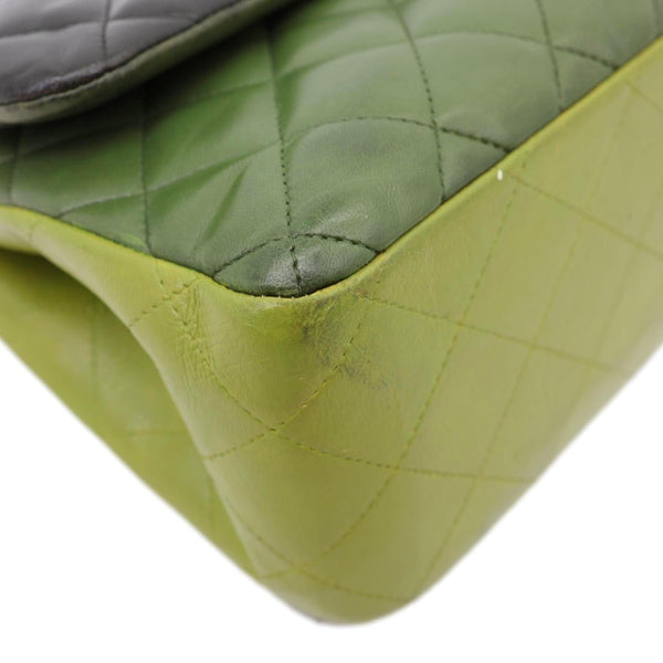 CHANEL Classic Jumbo Double Flap Quilted Lambskin Leather Shoulder Bag Green