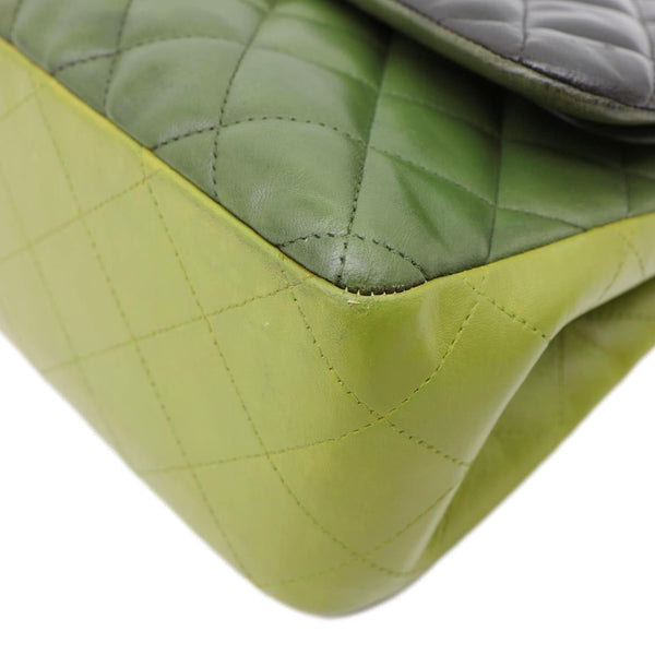 CHANEL Classic Jumbo Double Flap Quilted Lambskin Leather Shoulder Bag Green