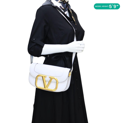 VALENTINO Garavani Supervee Leather Crossbody Bag White