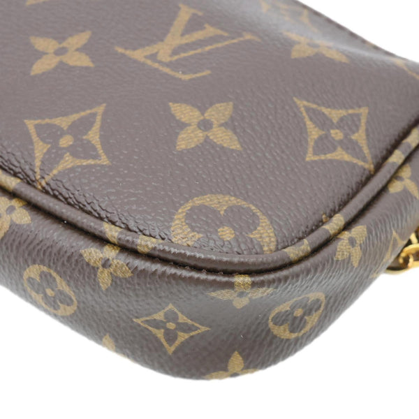 LOUIS VUITTON Pochette Accessoires Mini Monogram Canvas Chain Pouch Brown