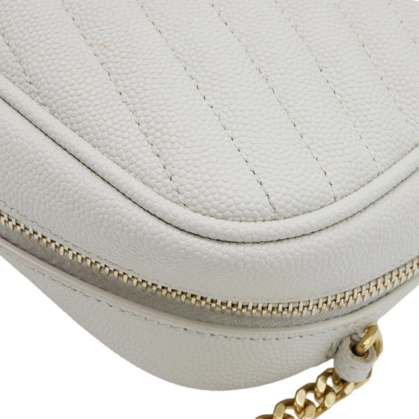 YVES SAINT LAURENT Lou Mini Chevron Leather Camera Crossbody Bag White