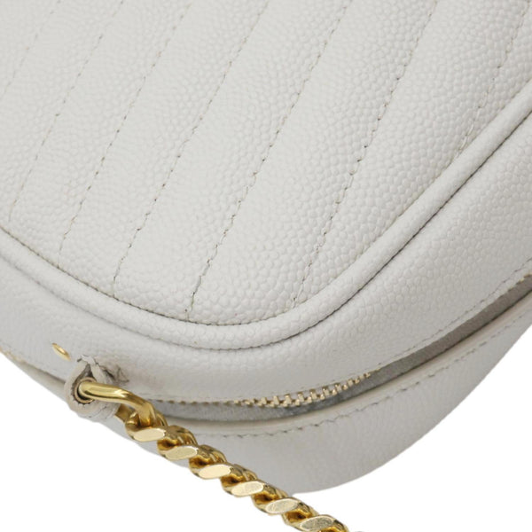 YVES SAINT LAURENT Lou Mini Chevron Leather Camera Crossbody Bag White