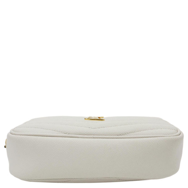 YVES SAINT LAURENT Lou Mini Chevron Leather Camera Crossbody Bag White