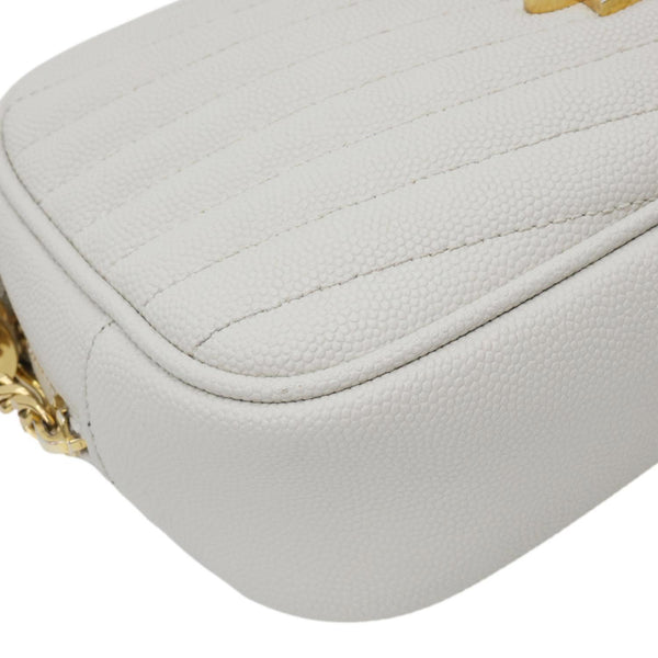 YVES SAINT LAURENT Lou Mini Chevron Leather Camera Crossbody Bag White