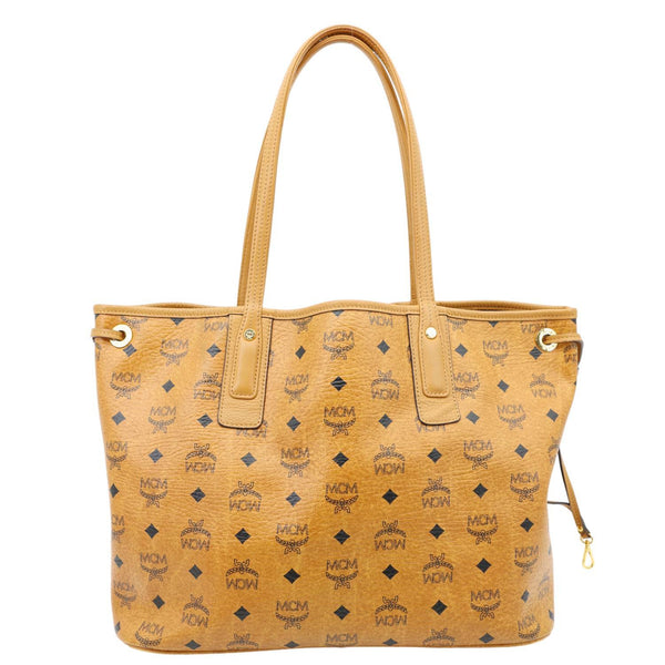 MCM Reversible Liz Medium Visetos Canvas Shopper Tote Bag Cognac