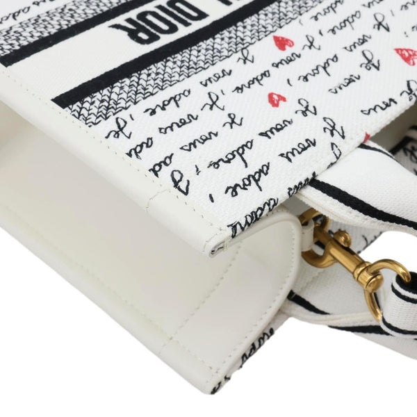 CHRISTIAN DIOR Book Small Dioramour Je Vous Adore Embroidered Canvas Tote Bag White