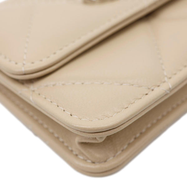 CHANEL 19 Flap Coin Purse Quilted Leather Chain Shoulder Bag Cream