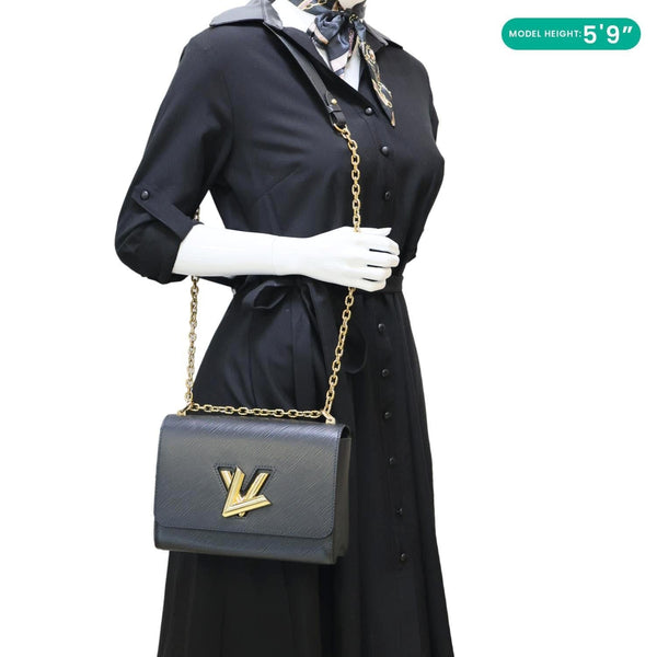 LOUIS VUITTON Twist MM Epi Leather Chain Shoulder Bag Black