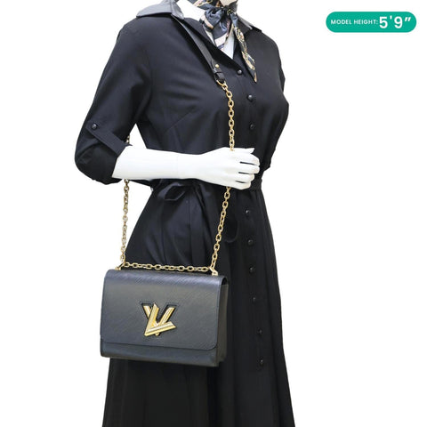 LOUIS VUITTON Twist MM Epi Leather Chain Shoulder Bag Black