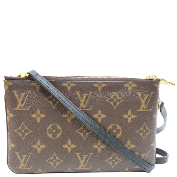 LOUIS VUITTON Double Zip Pochette Monogram Reverse Canvas Crossbody Bag Brown
