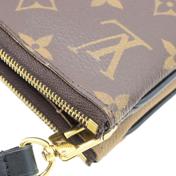 LOUIS VUITTON Double Zip Pochette Monogram Reverse Canvas Crossbody Bag Brown