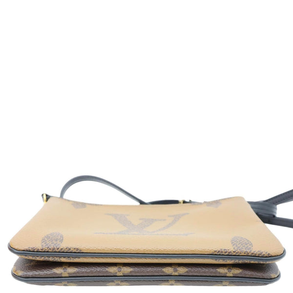 LOUIS VUITTON Double Zip Pochette Monogram Reverse Canvas Crossbody Bag Brown