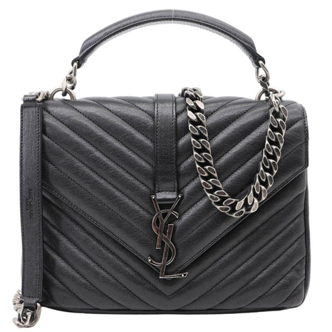 YVES SAINT LAURENT College Medium Monogram Chevron Leather Crossbody Bag Black