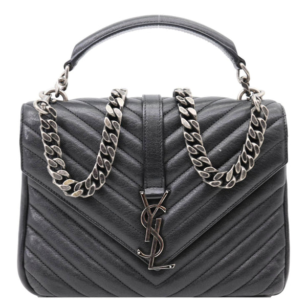 YVES SAINT LAURENT College Medium Monogram Chevron Leather Crossbody Bag Black