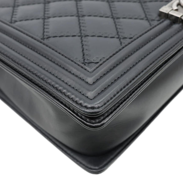 CHANEL Boy New Medium Wild Stitch Leather Shoulder Bag Black