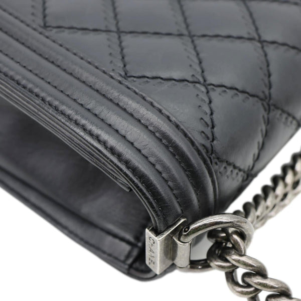 CHANEL Boy New Medium Wild Stitch Leather Shoulder Bag Black