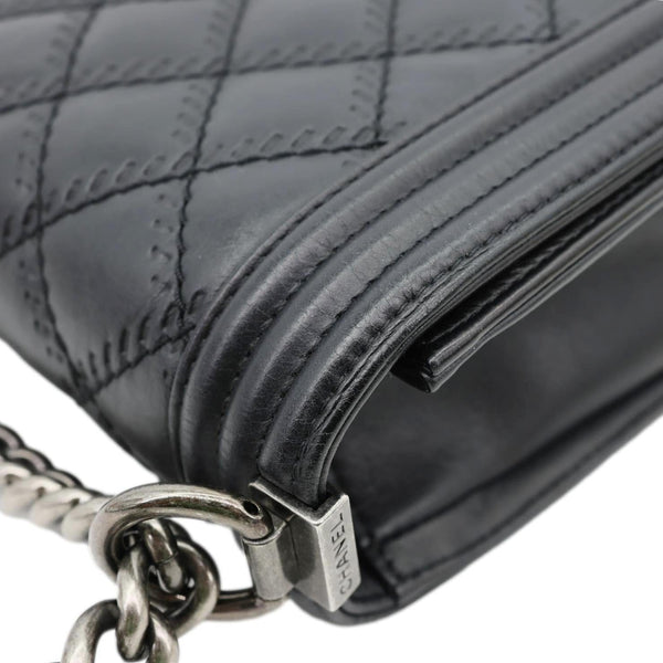 CHANEL Boy New Medium Wild Stitch Leather Shoulder Bag Black