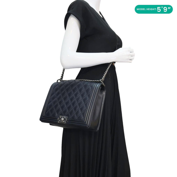 CHANEL Boy New Medium Wild Stitch Leather Shoulder Bag Black