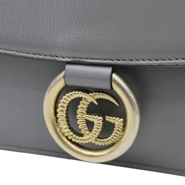 GUCCI GG Ring Leather Shoulder Bag Light Grey 589474