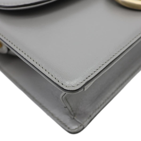 GUCCI GG Ring Leather Shoulder Bag Light Grey 589474