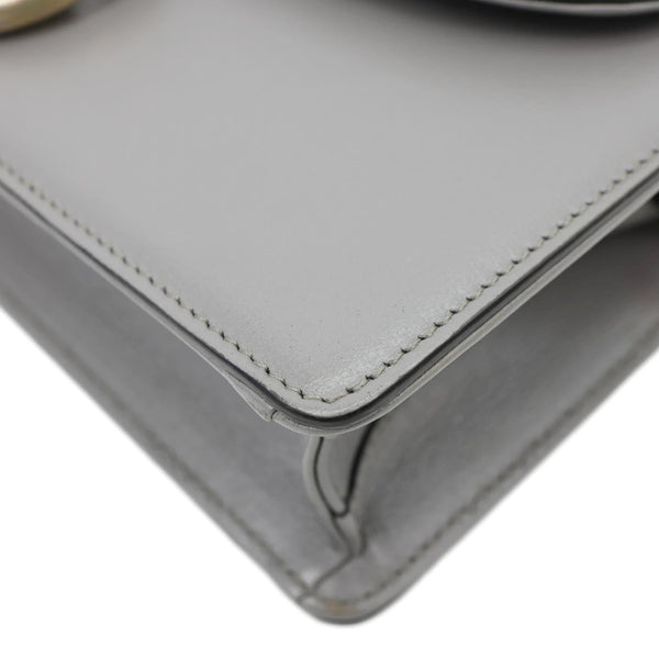 GUCCI GG Ring Leather Shoulder Bag Light Grey 589474