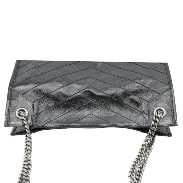 YVES SAINT LAURENT Niki Medium Crinkled Leather Shopping Tote Bag Black