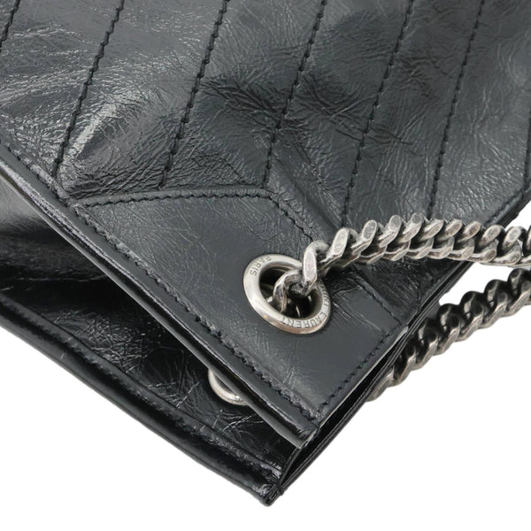 YVES SAINT LAURENT Niki Medium Crinkled Leather Shopping Tote Bag Black