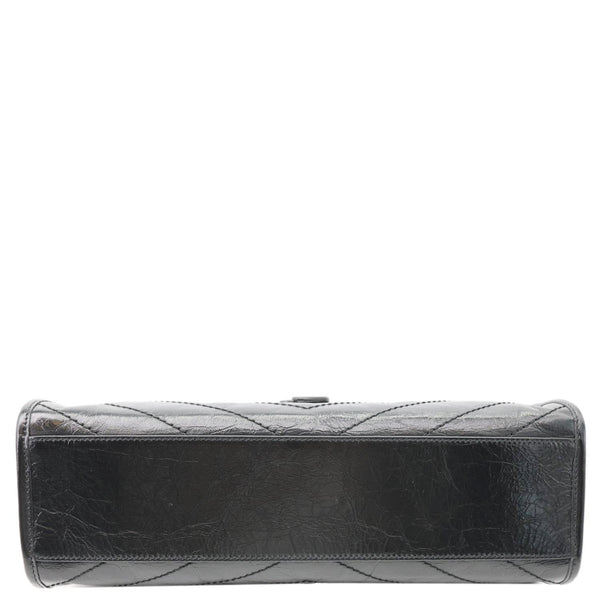 YVES SAINT LAURENT Niki Medium Crinkled Leather Shopping Tote Bag Black