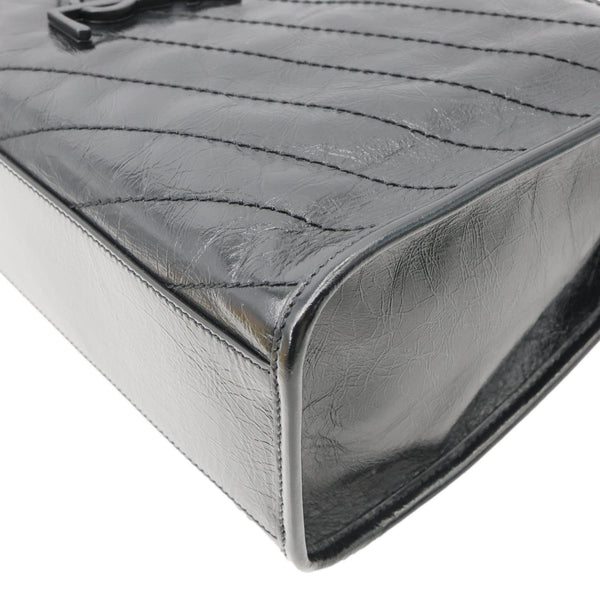 YVES SAINT LAURENT Niki Medium Crinkled Leather Shopping Tote Bag Black