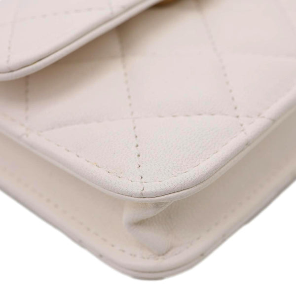 CHANEL Pearl Crush Flap Quilted Lambskin Leather Clutch With Chain White