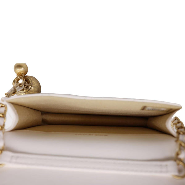 CHANEL Pearl Crush Flap Quilted Lambskin Leather Clutch With Chain White