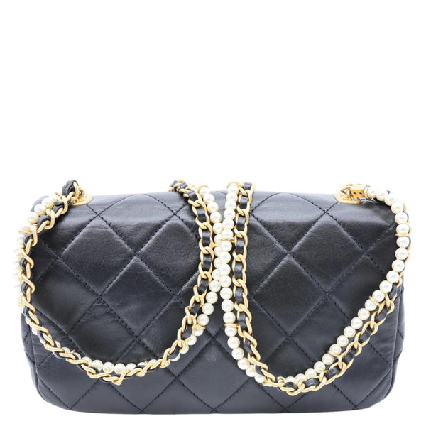 CHANEL Crystal Pearls Rectangular Flap Mini Quilted Leather Chain Crossbody Bag Black
