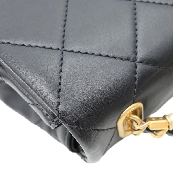 CHANEL Crystal Pearls Rectangular Flap Mini Quilted Leather Chain Crossbody Bag Black