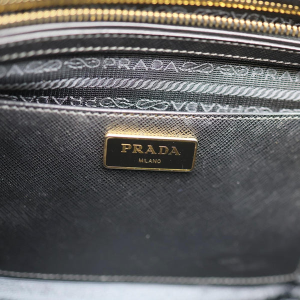 PRADA Galleria Double Zip Saffiano Leather Top Handle Shoulder Bag Black