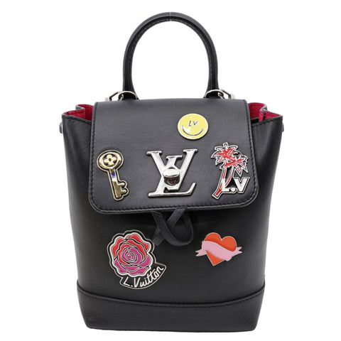 LOUIS VUITTON My Lockme Mini Soft Calfskin Pins Leather Backpack Black
