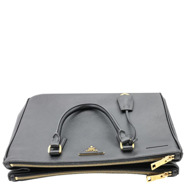 PRADA Galleria Double Zip Saffiano Leather Top Handle Shoulder Bag Black