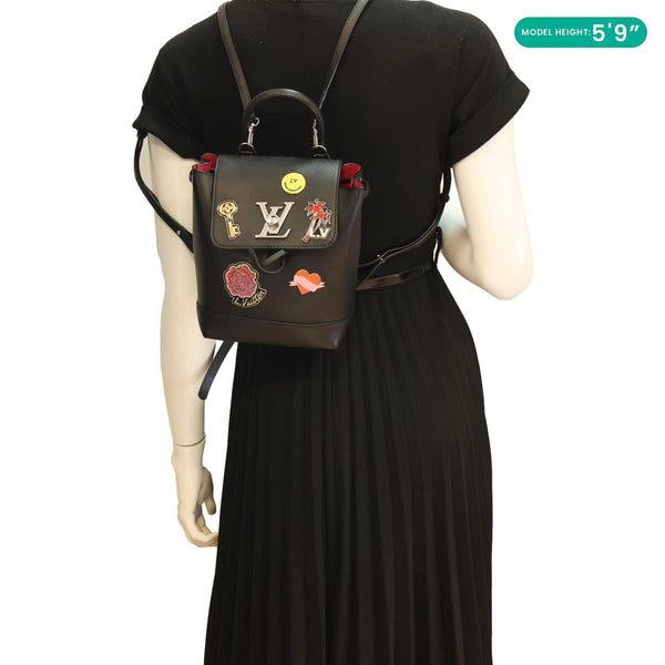 LOUIS VUITTON My Lockme Mini Soft Calfskin Pins Leather Backpack Black