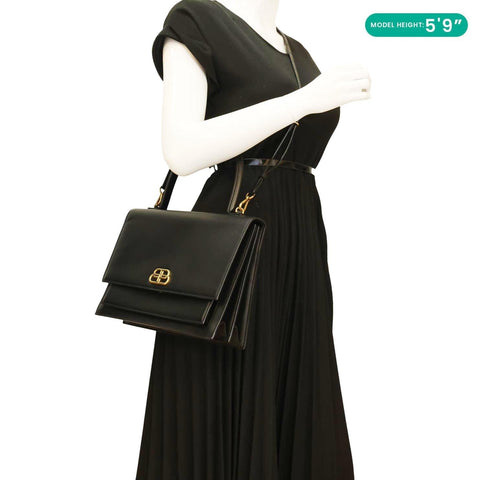 BALENCIAGA Sharp XS Calfskin Leather Top-Handle Crossbody Bag Black