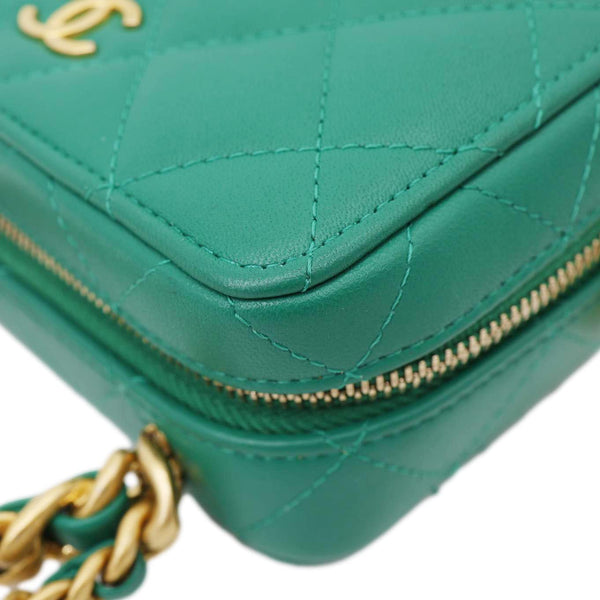 CHANEL Tea Afternoon Quilted Leather Chain Top Handle Vanity Case Green