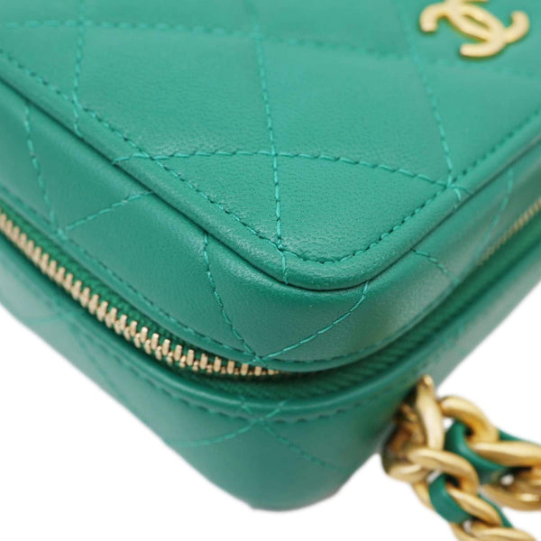 CHANEL Tea Afternoon Quilted Leather Chain Top Handle Vanity Case Green