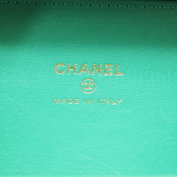 CHANEL Tea Afternoon Quilted Leather Chain Top Handle Vanity Case Green