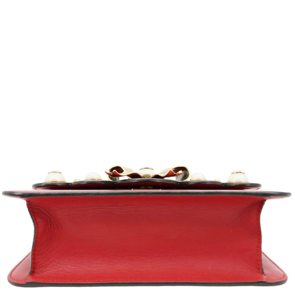 GUCCI Pearly Peony Leather Chain Shoulder Bag Red 432281