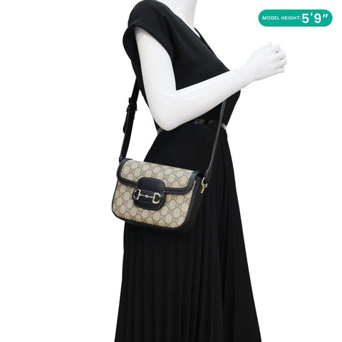 GUCCI Horsebit 1955 GG Supreme Canvas Shoulder Bag Beige 602204