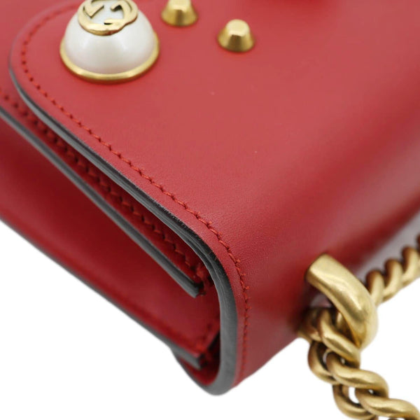 GUCCI Pearly Peony Leather Chain Shoulder Bag Red 432281
