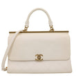 CHANEL Coco Luxe Flap Quilted Lambskin Leather Top Handle Shoulder Bag White
