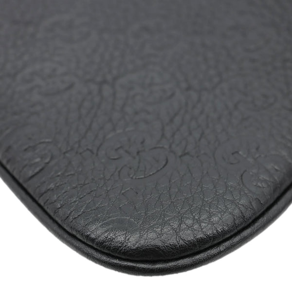 GUCCI Emblem Grainy Leather Shoulder Bag Black 815278