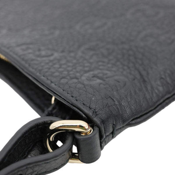 GUCCI Emblem Grainy Leather Shoulder Bag Black 815278