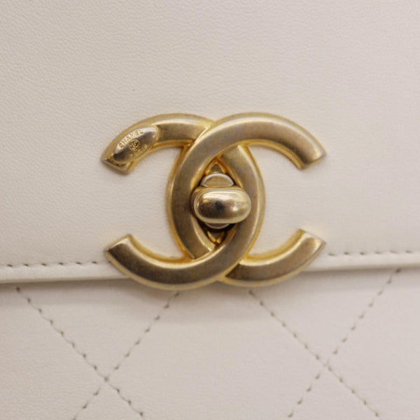 CHANEL Coco Luxe Flap Quilted Lambskin Leather Top Handle Shoulder Bag White