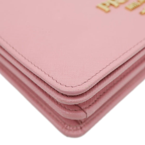 PRADA Chain Flap Saffiano Leather Crossbody Bag Pink